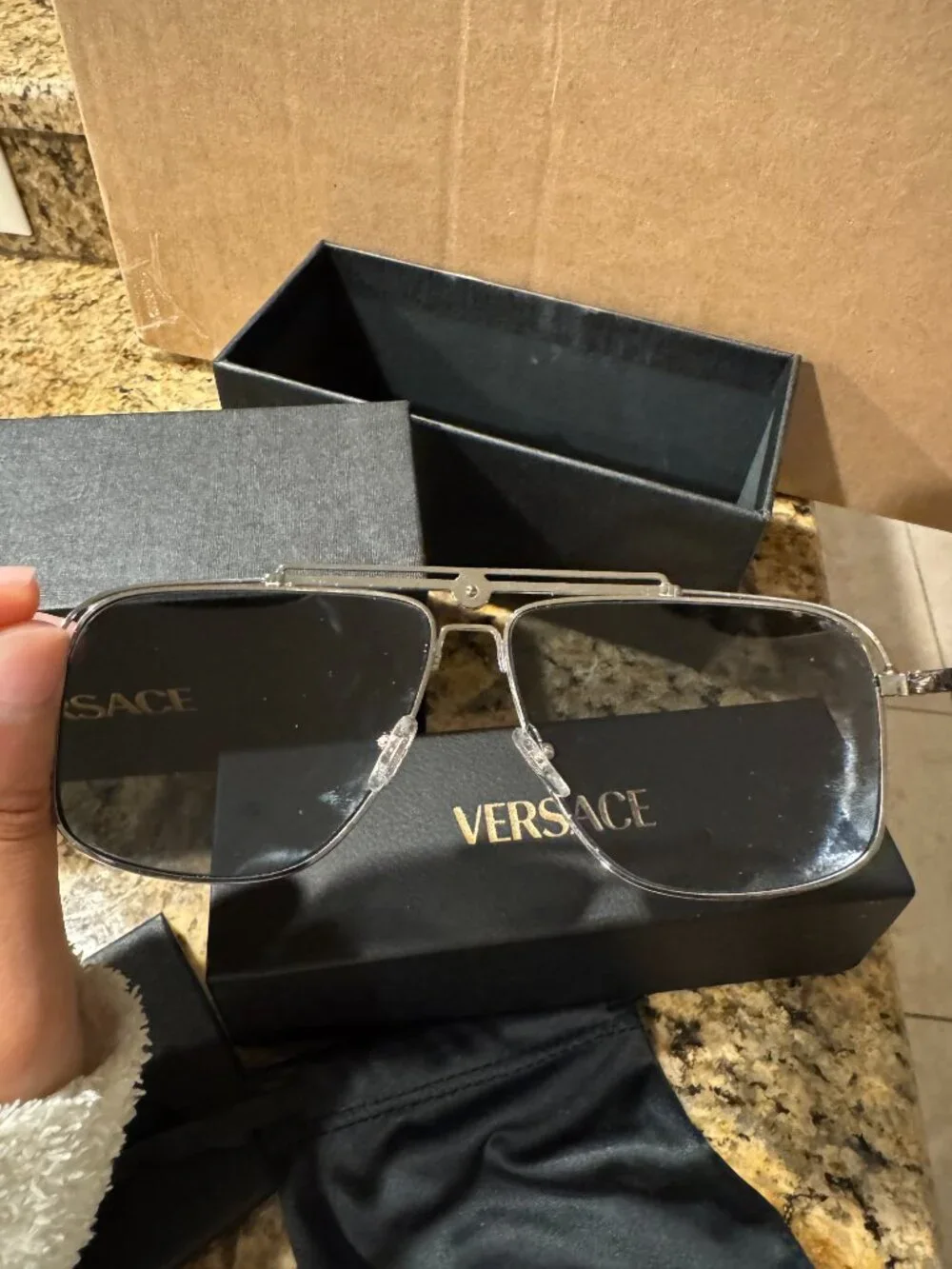 Versace VE2242 Sunglasses 61mm Silver Gunmetal Frame / Grey Lens Authentic